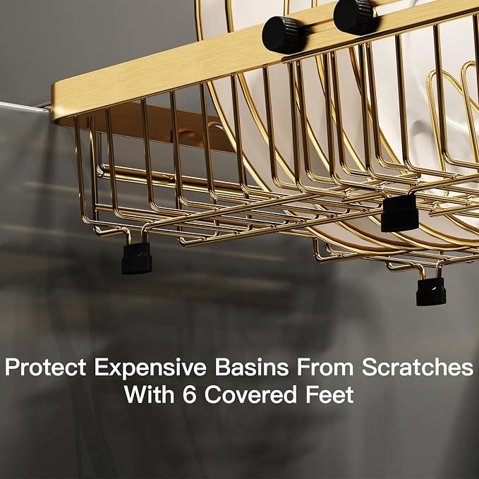 Gold Dish Drying Rack Over The Sink with Utensil Holder | Expandable Stainless Steel Dish Drainer for Small Kitchen, Apartment, RV, Counter Space Saving, Perfect Fit, Rustproof - Image 7