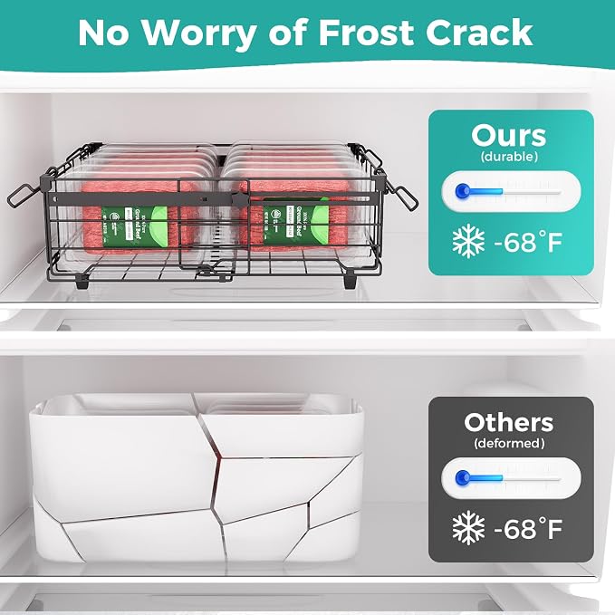 OPENICE Expandable Freezer Organizer Bins for Deep Freezer (4 PCS, Black) | Stackable Bins for Chest Freezer Organization | with 5 Tags for Efficient Classification | Fits 10 to 20 Cu.Ft Freezer - Image 5