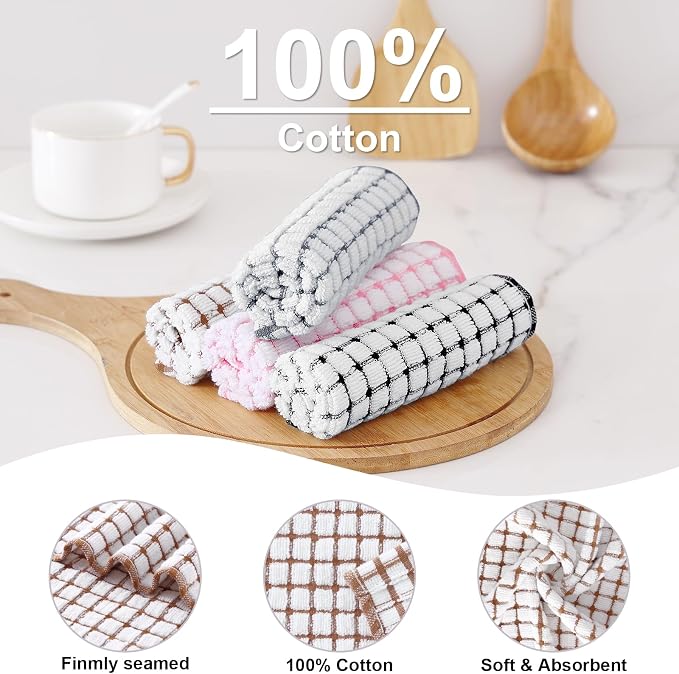 Kitinjoy Cotton 24 Pack Terry Kitchen Dish Cloths, Mix Color | 12 x 12 Inches Super Soft and Absorbent Dish Rags, Quick Drying Dish towels for Washing Dishes - Image 2