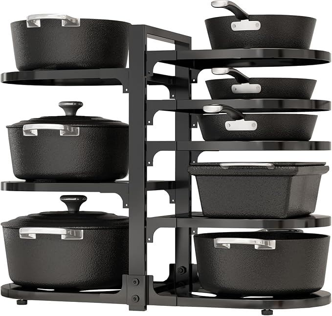 Adjustable Heavy Duty Pots and Pans Organizer Under Cabinet, 8-Tier Pot and Pan Organizers Inside Cabinet, Kitchen Cabinet Organizers and Storage, Black by Stayorganized