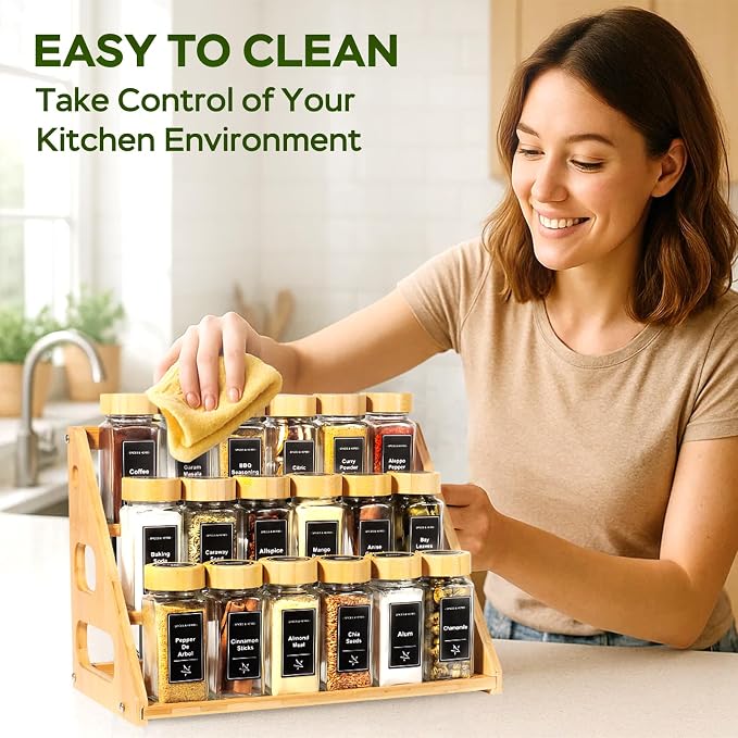 Spice Rack, Tiered Spice Rack Organization for Cabinet Holds 24 Spice Jars | 3 Tier Bamboo Display Spice Shelf for Countertop - Image 4