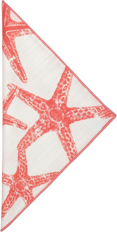 Cloth Napkins 100% Cotton Fabric Linen Napkin for Beach Wedding Reception Table Decor, Party Ideas, Coral Red Starfish Coastal Tablescapes 18" x 18" Dinner, Set of 12 - Image 2
