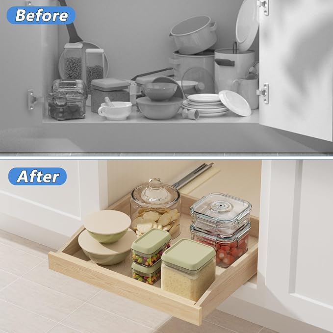 ROOMTEC Pull Out Cabinet Organizer with Soft Close, 13-1/2" W x 21" D, Pull Out Cabinet Drawer for Kitchen cabinets, Pull Out Cabinet Shelf, Finished, Bottom Assembly - Image 7
