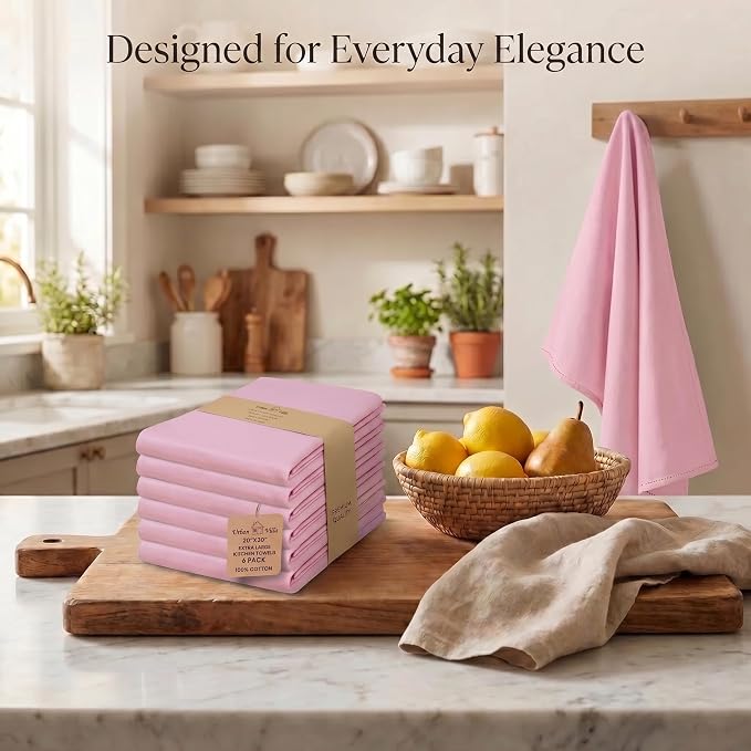 Urban Villa Kitchen Towels Cotton Dish Towels 20”x30” (Set of 6) Pink - Image 5