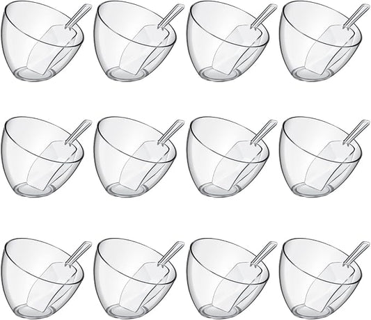24 Pcs Serving Bowls Kit Include Clear Plastic Bowls for Parties and Popcorn Measuring Scoops Acrylic Plastic Kitchen Angled Candy Scoops for Office Canister Salad Cooking (25 oz) by Hoolerry