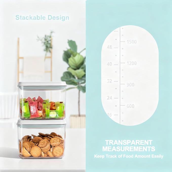 Pop Containers with Lids Stackable Food Storage Containers 15pc | Airtight Kitchen Pantry Storage Containers for Snacks Candy Salt Herbs Spices BPA-Free (0.5 + 1.2 + 2.0 + 2.7 + 3.3 Qt) * 3 - Image 6