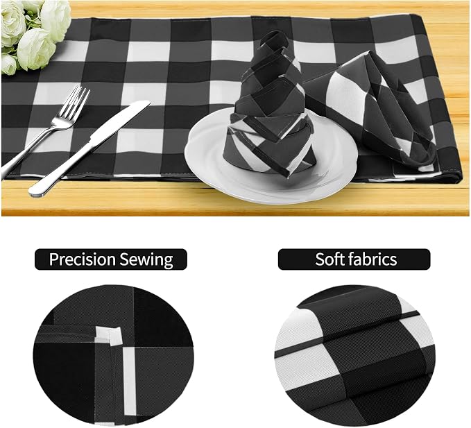 Buffalo Plaid Table Napkins Set of 50 Checkered Cloth Napkins 17x17 inch Washable Dinner Gingham Pattern Napkins Soft Napkins for Wedding Party Dining Banquet(Black and White) - Image 3