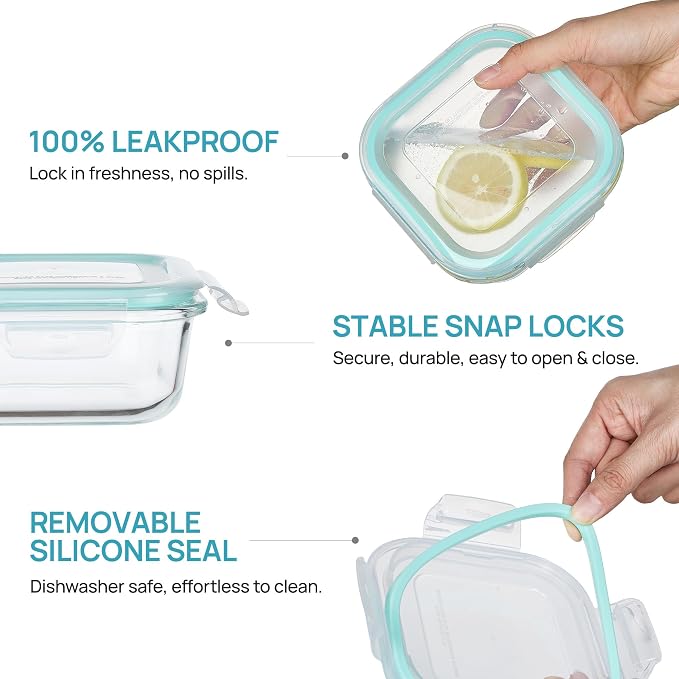 Vtopmart 5Pack 17.5oz Glass Storage Containers with Lids, Green | Glass Meal Prep Food Container Sets, Snap Airtight Lid, For Microwave, Oven, Freezer and Dishwasher, BPA Free - Image 6