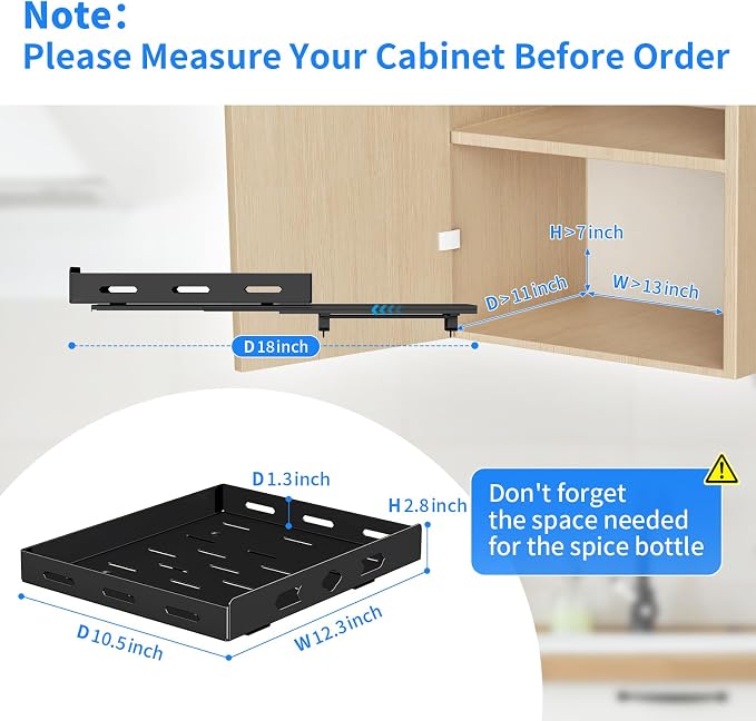 BOIVSHI 1 Tier Pull Out Spice Rack for Cabinet, 12.6" Wx10.5 Dx2.8 H | Metal Heavy Duty Spice Rack Easy to Assembly, Spice Organizer to Save Cabinet Space, Metal Noise-Free Sliding Seasoning Rack - Image 3