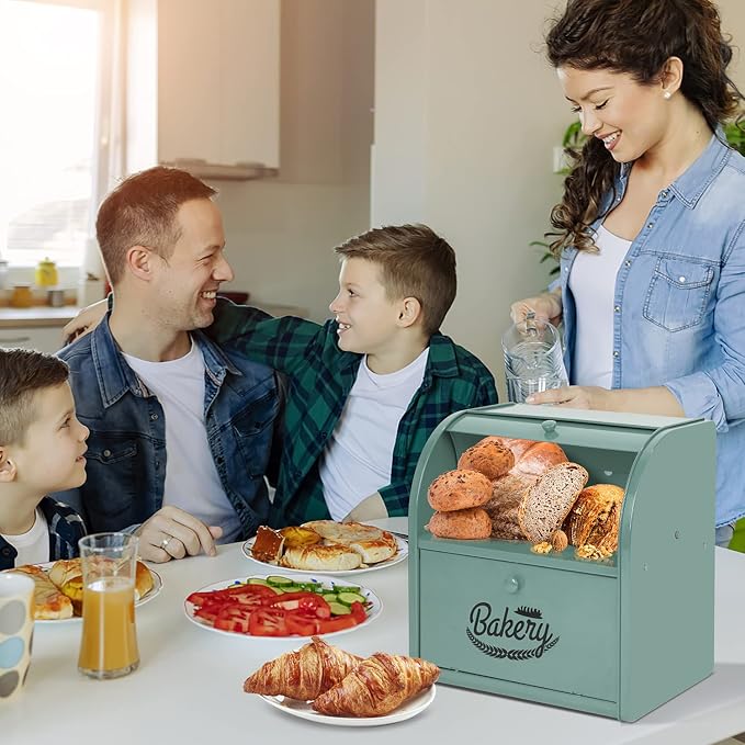 Stainless Steel Bread Box, 2 Layer Roll Top Bread Boxes, Large Capacity Food Storage Container for Kitchen Counter, Metal Bread Bin, Bread Holder for Countertop 11.8" x 9.6" x 12.8" (Green) - Image 5