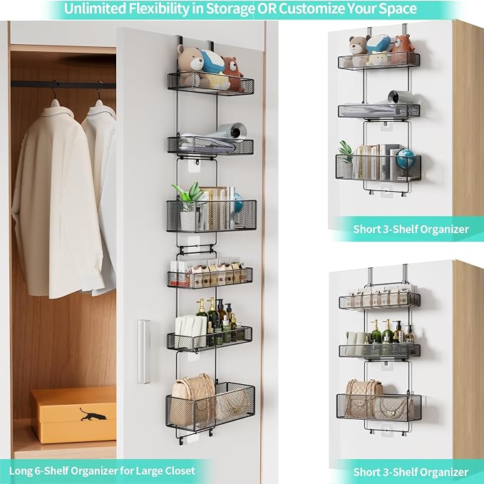 HapiRm Over Door Organizer Storage - Separable Door Organizer Hanging with 6 Metal Large Capacity Baskets for Bathroom Bedroom Kitchen Pantry Closet (Black) - Image 4