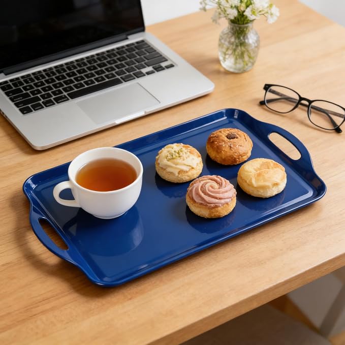 Extra Large Melamine Platters, 19''x11.6'' Serving Tray with Handles for Cookie, Cupcakes, Desserts, Dishwasher Safe, Ottoman Tray Decor, Set of 2, 2 pcs Mats Included (Blue) - Image 7