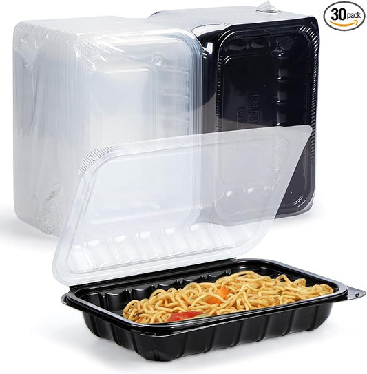 YANGRUI 30-Pack 27 oz 9x6 Rectangle Container, Shrink-Wrapped No Pre-Wash | Anti-Fog Lid, Leak-Resistant BPA-Free PP Takeout Box, Microwave & Freezer Safe for Deli Display, Coffee Shop & Gym Meal Prep by YANGRUI