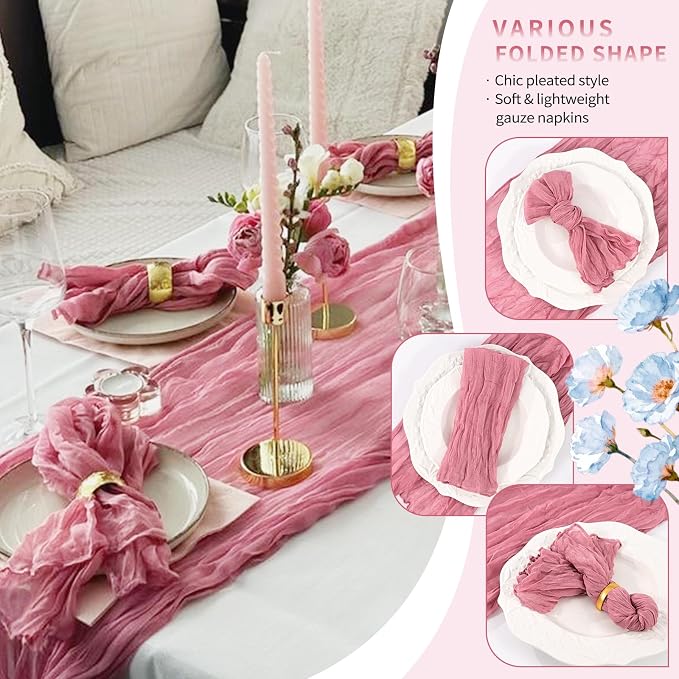 50 Pack Dusty Rose Cheesecloth Napkins 20"x20" Boho Washable Cloth Napkins Set of 50 Wrinkled Cheese Cloth Napkins Gauze Dinner Table Napkin for Wedding Party Baby Shower Birthday Decor - Image 6