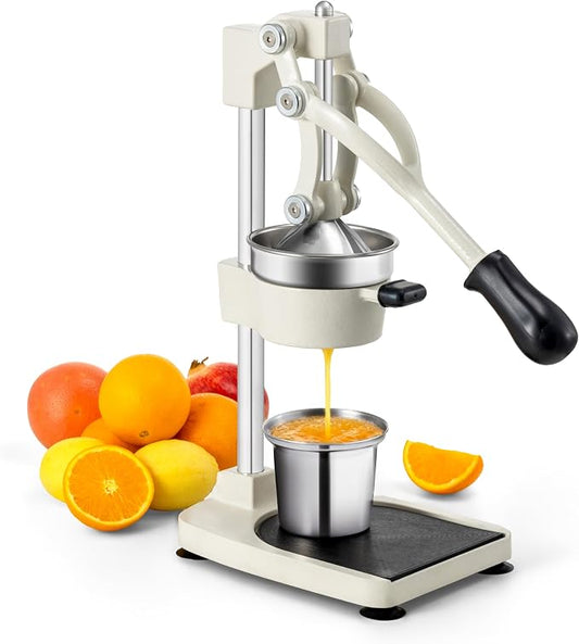 TONGCHANT Cast Iron Manual Juicer for Orange Lemon & Pomegranate, 17" Tall | Heavy Duty Orange Juicer Squeezer, Citrus Press, Hand Press Juicer, Stainless Steel Cup, Easy to Clean, White by TONGCHANT