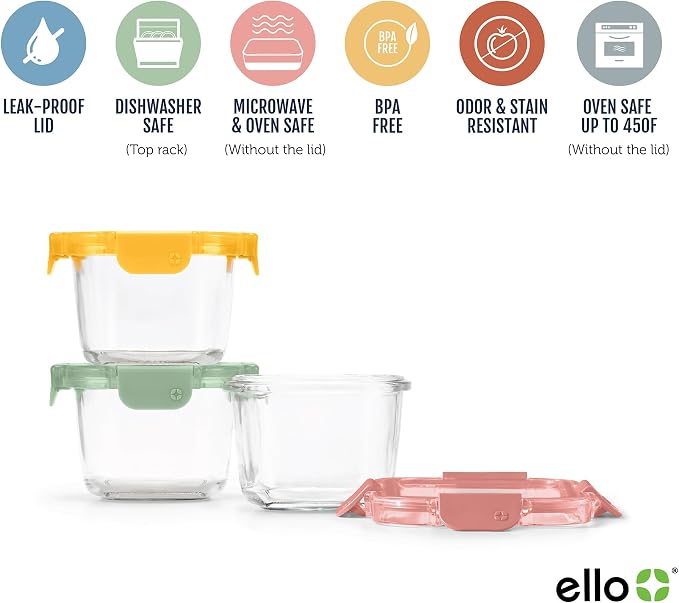 Ello Color Lock 2 Cup Glass Meal Prep Set with Lids, 3 Pack, Desert Festival - Image 3