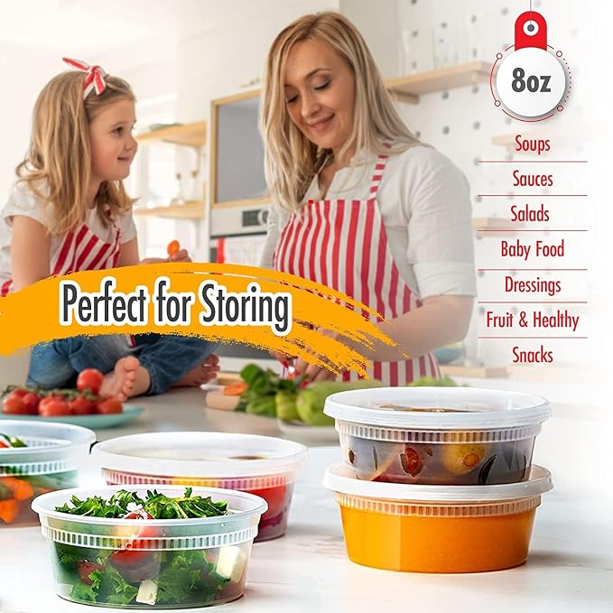 Deli Containers with Lids Leakproof - 240 Pack BPA-Free Plastic Microwaveable Clear Food Storage Container Premium Heavy-Duty Quality, Freezer & Dishwasher Safe (8oz 240 Sets) - Image 4