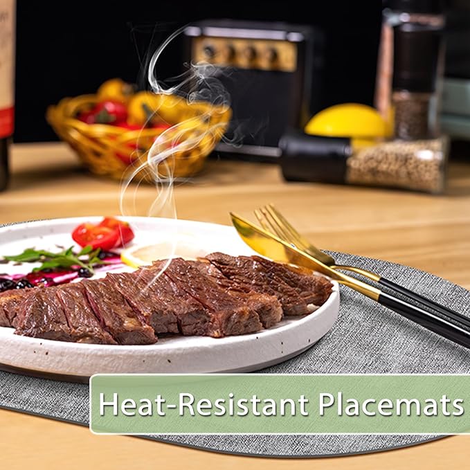 Placemats for Dining Table Set of 4 Non-Slip, Heat Resistant Oval Leather Placemat Double Layer, Waterproof Table Mats Easy to Clean for Kitchen Dining Room Coffee Office Table, Grey - Image 2