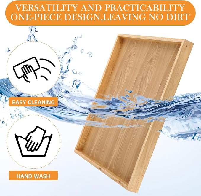 Mumufy 24 x 24'' Square Bamboo Large Serving Tray Platter Serving Tray with Handles Table Top Cheese Platter for Fruit Candy Coffee Dinner Kitchen Party Decorative Display(Wood Color) - Image 3