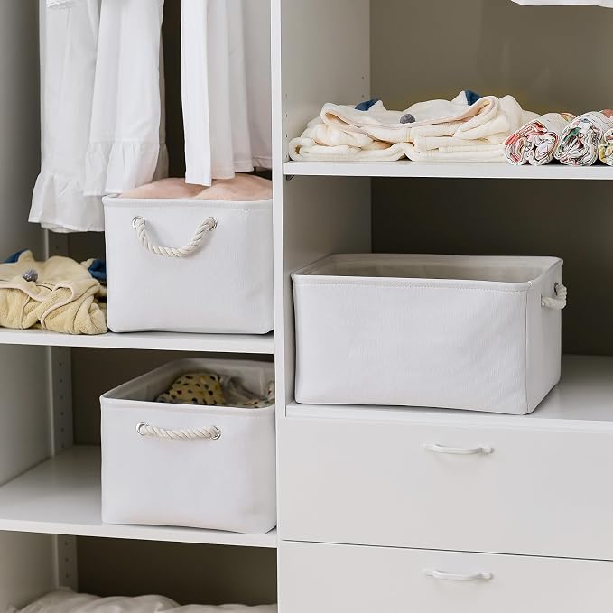 Fabric Storage Bin, Large 1 Pack 15.7L*11.8W*8.3H Storage Basket for Home Storage and Organization, Shelf Basket with Cover for Living Room Bedroom Closet（White - Image 3
