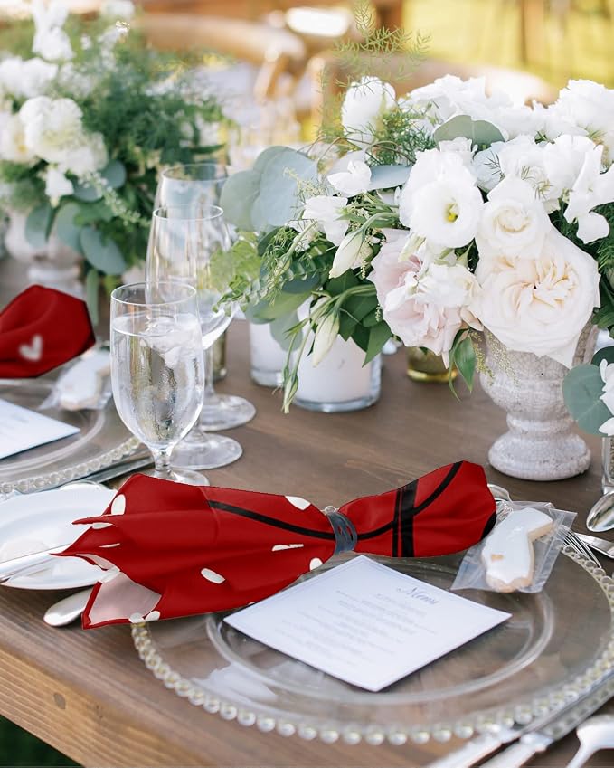 Kitchen Cloth Napkins 4 Pack Reusable Dinner Napkins Valentine's Day White Love Heart Red Texture Polyester Soft Smooth Fabric Table Napkin for Wedding Banquet Party Decoration (20x20 Inches) - Image 2