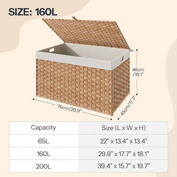 HOOBRO Storage Basket with Lid, 42.3 Gallon (160L) Wicker Basket, Handwoven Blanket Storage Basket with Handles, Metal Frame and Soft Lining, Foldable for Bedroom, Laundry Room, Natural NL216CW01 - Image 5
