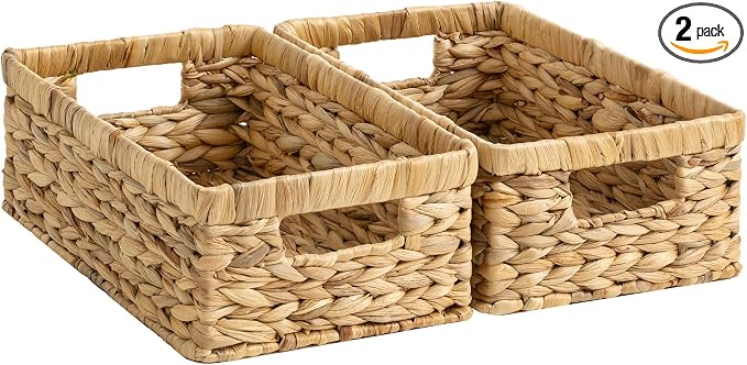StorageWorks Wicker Storage Baskets for Shelves, Decorative Baskets, 2-Pack | Water Hyacinth Rectangle Wicker baskets for Organizing, Bathroom Basket Organizer,Pantry Organizers and Storage,Woven Baskets by StorageWorks