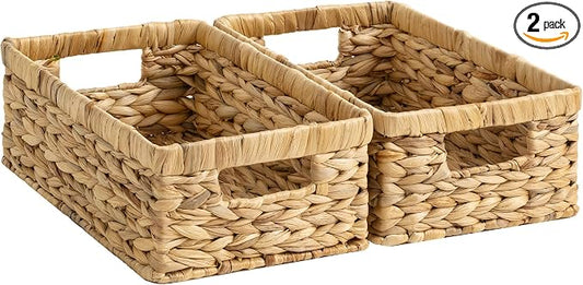 StorageWorks Wicker Storage Baskets for Shelves, Decorative Baskets, 2-Pack | Water Hyacinth Rectangle Wicker baskets for Organizing, Bathroom Basket Organizer,Pantry Organizers and Storage,Woven Baskets by StorageWorks