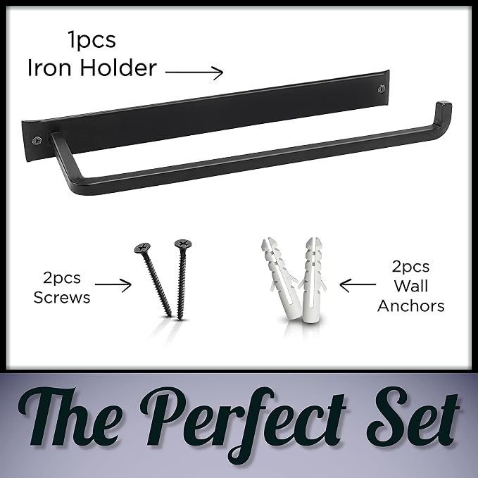 Wrought Iron Paper Towel Holder, Black, 13.7 x 4.5 x 1.5 inch | Wall mount metal paper towel rack for kitchen, sturdy rustic wall mount holder for farmhouse style homes & vintage houses - Image 4