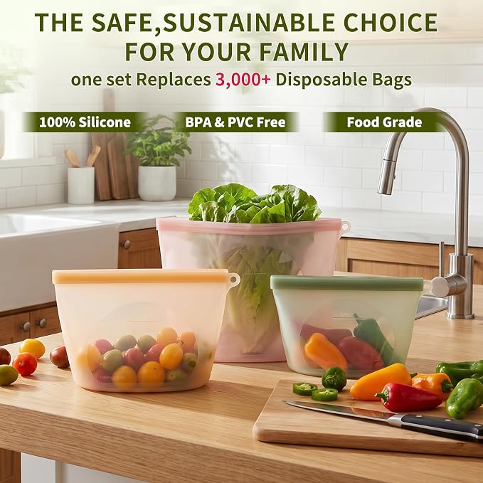 12-Packs Slider Reusable Silicone Food Storage Bags, 100% Silicone Stand-Up Wide-Open Leakproof Reusable Storage Bags for Food, Freezer Microwave Oven Dishwasher Safe, Eco-Friendly, Mixed 4L 4S 4XS - Image 2