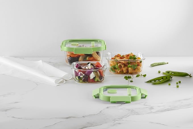 Lékué Square Glass Food Container with Airtight Lid & Steam Valve - 11oz - Borosilicate Glass & 100% Platinum Silicone Lidded Dish for Storage and Cooking - Microwave, Freezer & Dishwasher Safe - Image 3