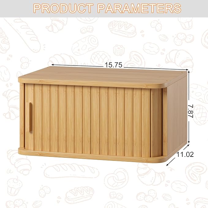 WOWLIVE Roll Top Bread Box for Kitchen Countertop, Bamboo Bread Storage | Airtight Bread Containers, Large Bread Bin with Sliding Door for Loaves, Bagels, Countertop Storage Cabinet, Natural, Medium - Image 3