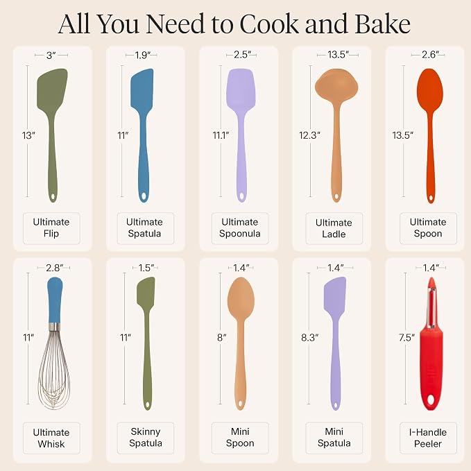 GIR: Get It Right 10-Piece Silicone Ultimate Kitchen Utensil Set – Spatulas, Ladle, Flip, Spoons, Whisk, Peeler & Spoonula – Nonstick, Non-Toxic, Heat-Resistant – Mediterranean - Image 3