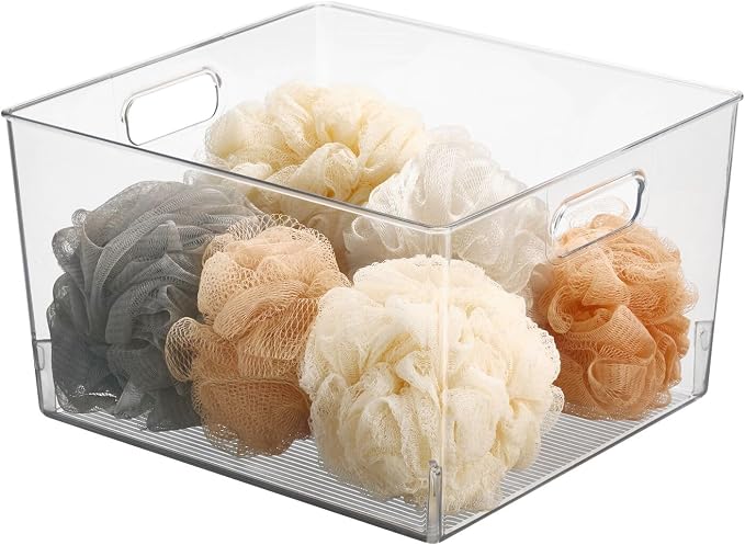 mDesign Large Modern Stackable Plastic Storage Organizer Bin Basket with Handles for Bathroom Vanity Organization - Shelf, Cubby, Cabinet, or Closet Organizing Decor - Ligne Collection, 8 Pack - Clear - Image 6