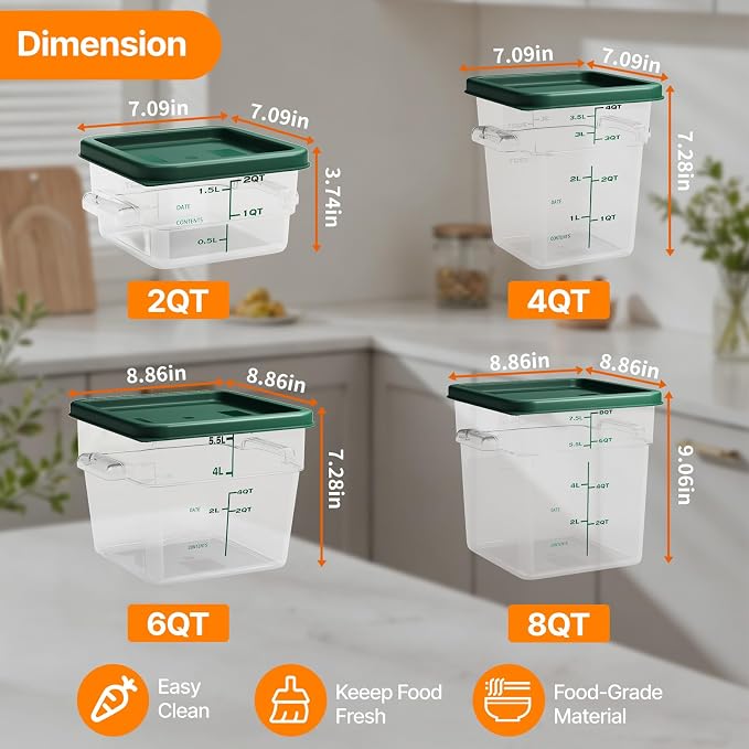 8 Pack Food Storage Containers with Lids；BPA-Free Cereal, Rice, Flour, Pasta & Snack Container, Stackable & Durable,Kitchen Pantry Organizer （0.95qt+1.5qt+2.2qt+3.2qt+4 * 2qt） - Image 3