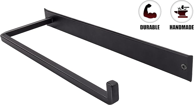 Wrought Iron Paper Towel Holder, Black, 13.7 x 4.5 x 1.5 inch | Wall mount metal paper towel rack for kitchen, sturdy rustic wall mount holder for farmhouse style homes & vintage houses - Image 2
