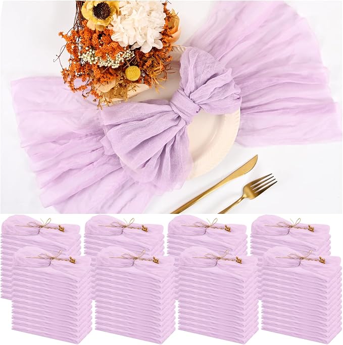 100 Pieces Cloth Napkins Lilac Dinner Cheesecloth Napkins for Wedding,Wrinkled Cloth Napkins Bulk for Home Party Rustic Table Decoration, 17 x 17 Inch by Teruntrue