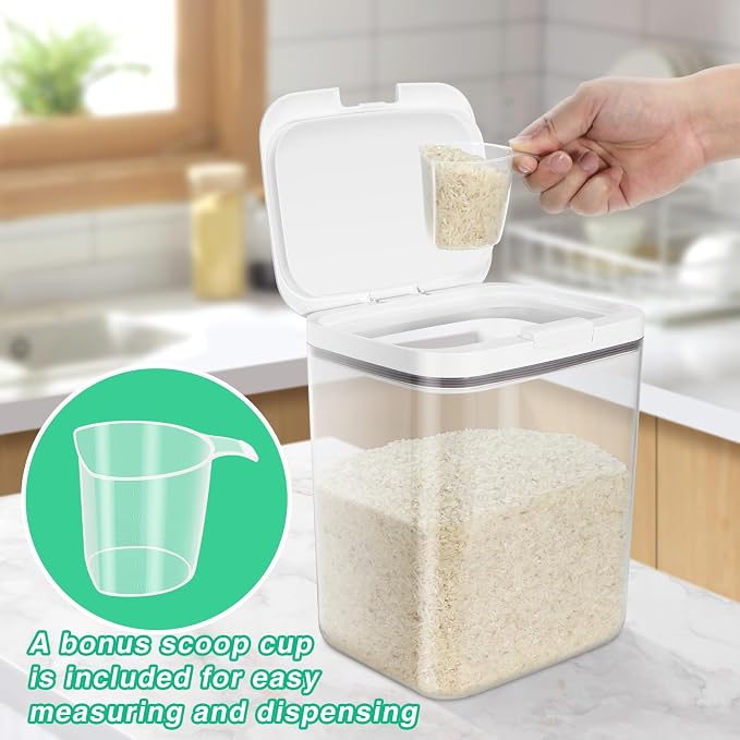 11 Lbs Rice Storage Container 5.8Qt Flour Sugar Containers with Flip-up Lid | Airtight BPA Free Dog Food Storage Bin Crystal-Clear Plastic Dry Food Holder for Kitchen Pantry Organization - Image 7