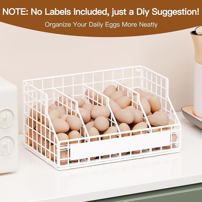 Egg Basket, Stackable Wall Mount Egg Holder Countertop with Weekday Labels | Rustproof carbon steel basket with adjustable dividers, ideal for backyard poultry, small kitchen & pantry storage, 1T White - Image 5