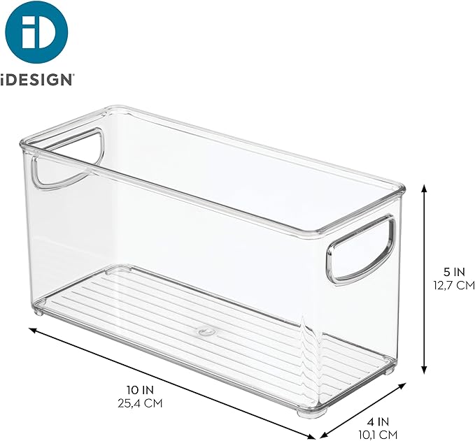 iDesign Plastic Stackable Pantry Bin, Set of 2, Clear | Storage Bin with Handles, For Cabinets or Fridge - Image 4