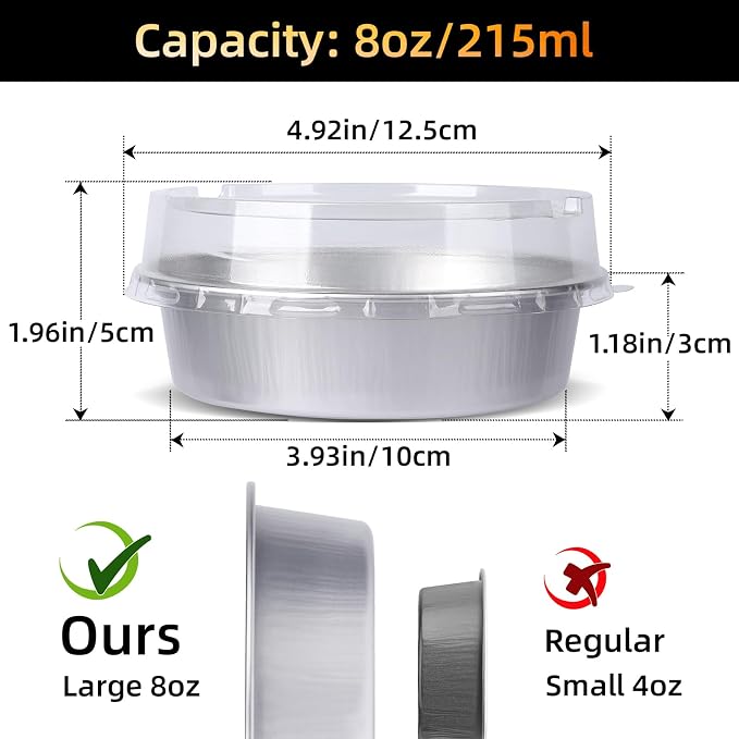 Beasea Pie Tins with Lids 8oz, 100 Pack 4 Inch Disposable Mini Creme Brulee Ramekins Silver Small Aluminum Foil Pie Tart Cake Baking Pans Individual Round Containers Oven Safe for Baking - Image 2