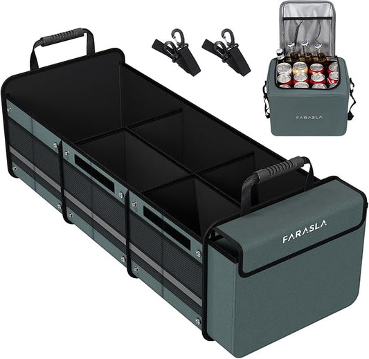 Waterproof Trunk Organizer with Insulated Leakproof Cooler Bag, Foldable Cover, Adjustable Securing Straps (4-in-1 w/Cooler, Gray) | Collapsible Storage, Foldable Cover, Removable Leakproof Cooler, Adjustable Securing Straps, Fits SUVs and Trucks by HOME