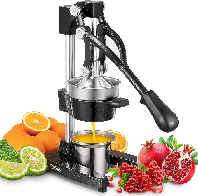 FOHERE Orange Juicer Squeezer, Cast Iron Lemon Squeezer, Commercial Citrus Juicer Hand Press for Orange, Lemon, Pomegranate, Grapefruit, Easy to Clean Citrus Squeezer with a Stainless Steel Cup by HOME