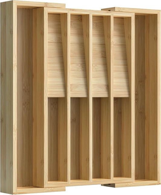 Expandable Silverware Drawer Organizer for Utensil,Bamboo 10 Slot | 10.6”-16" Wx16.7”Dx1.97”H, Vertical Storage, Kitchen Cutlery Tray Dividers for Spoons Forks Knives by WELLWENG