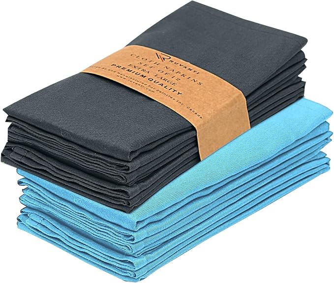 Ruvanti Cloth Napkins Set of 12, 18x18 Inches Napkin Cloth Washable, Soft, Durable, Absorbent Cotton Blend. Table Dinner-Napkin Cloth for Hotel, Lunch, Restaurant, Wedding Parties - Dark Grey & Teal by Ruvanti