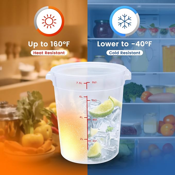 4 Pack 8QT Round Food Storage Containers with Lids | NSF, BPA-free PP containers with scale, label and measuring cup, stackable for prep, storage, freezer. Dishwasher safe - Image 6