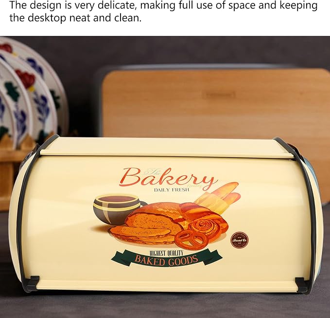 Topyond Vintage Bread Box, Metal for Kitchen Countertop | Rustic Bread Holder with Roll Top Lid, Farmhouse Bread Storage Bin, Stainless Steel Breadbox for Homemade Bread - Image 2