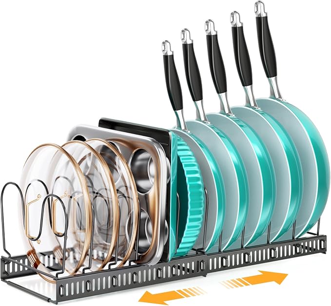 MUDEELA 8-Tier Adjustable Pot Organizer Racks with 3 DIY Methods and 12 Expandable Pans and Pots Organizer Rack Bundle - Image 6
