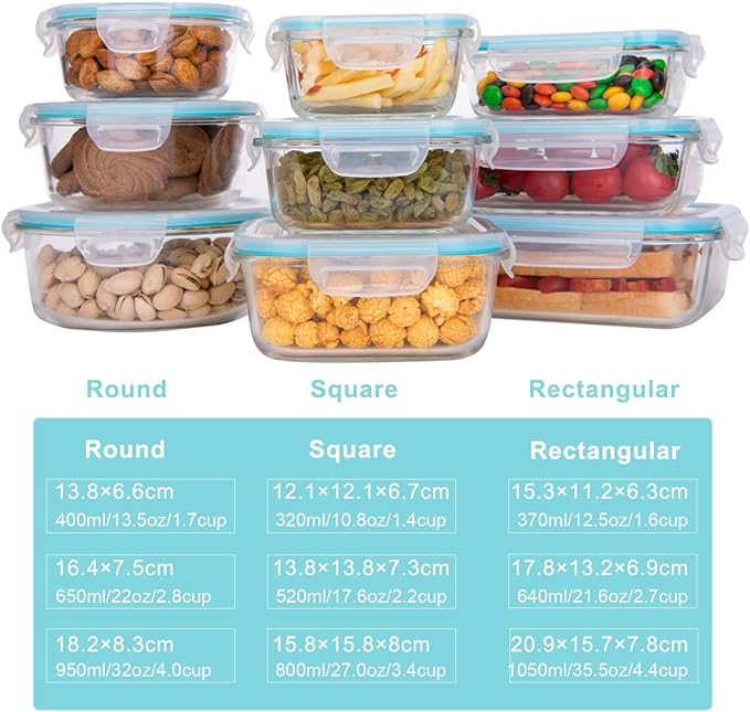AILTEC 9 pack & 8 pack Glass food storage containers with lids,Glass meal prep containers - Image 3