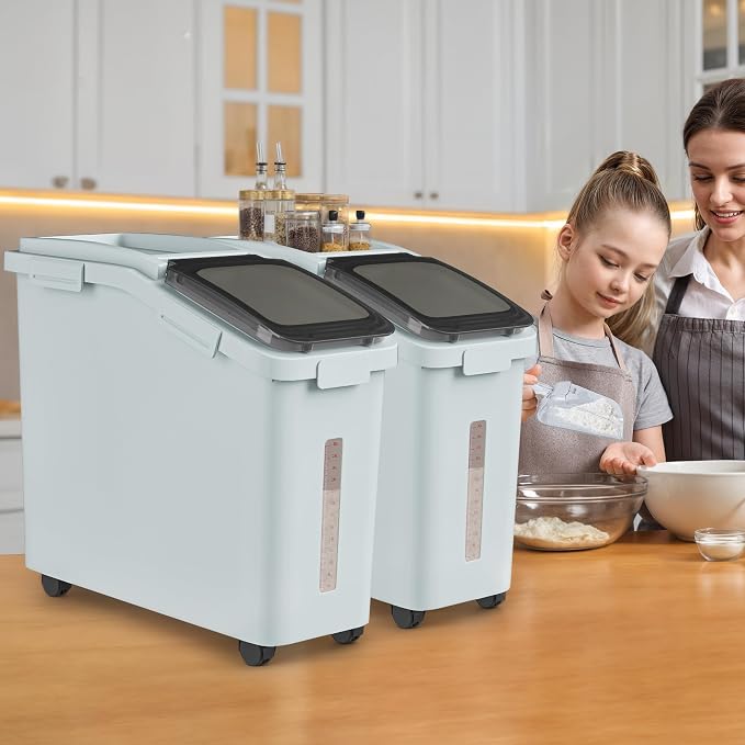 YITAHOME Ingredient Storage Bin, Large Commercial Rice Container with 11.4 Gallon Capacity, Bulk Flour Bin with Wheels, Scoop, Lid, and Scale for Kitchen,2count, Grey - Image 4